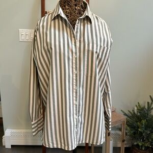 Ann Taylor Factory green stripe dress shirt size M